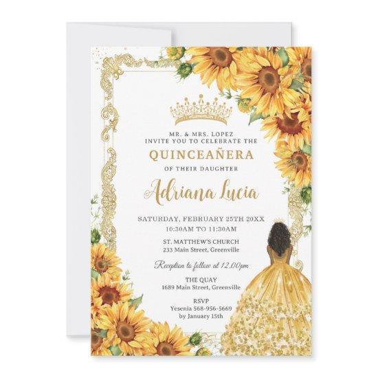 Vintage Gold Sunflower Brown Princess Quinceañera