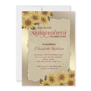 Vintage gold torn paper sunflower Quinceañera