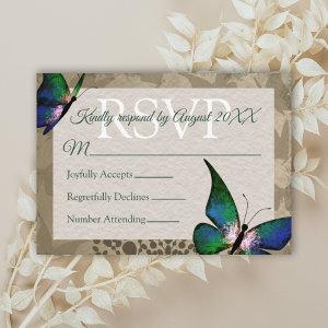Vintage Green Butterfly Quinceañera RSVP Card