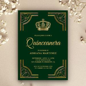 Vintage Green Gold Ornate Crown Quinceanera