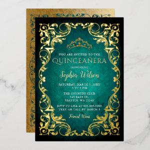 Vintage Green Gold Princess Tiara Quinceañera Foil