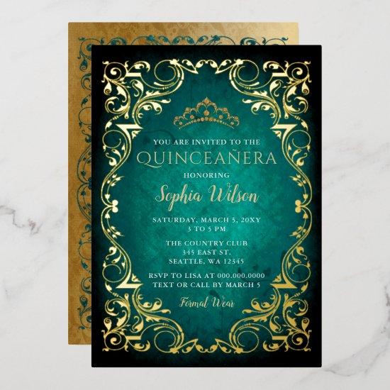 Vintage Green Gold Princess Tiara Quinceañera Foil