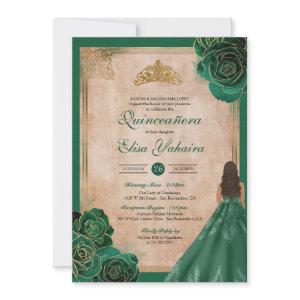 Vintage Green Gold Roses Elegant Royal Quinceanera