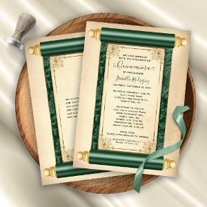 Vintage Green Gold Scroll Elegant Quinceañera