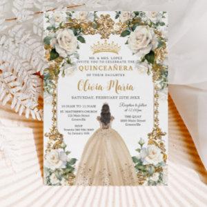 Vintage Ivory Champagne Floral Dress Quinceanera