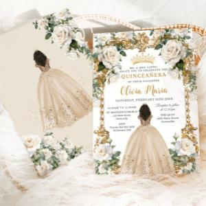 Vintage Ivory Champagne Floral Dress Quinceanera