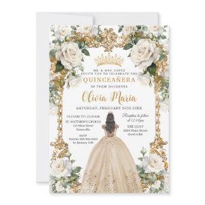 Vintage Ivory Champagne Roses Floral Quinceanera