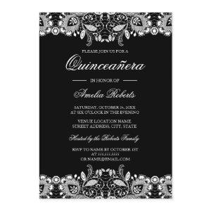 Vintage Lace Black White Quinceanera
