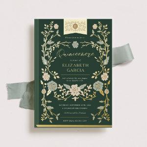 Vintage Library Book Elegant Green Quinceañera Foil