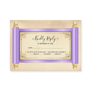 Vintage Lilac Gold Scroll Elegant Quinceañera RSVP Enclosure Card