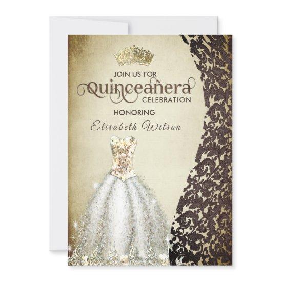 Vintage  luxury damask gold tiara Quinceañera  Inv