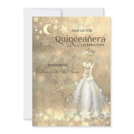 Vintage luxury dress gold tiara Quinceañera  Invit