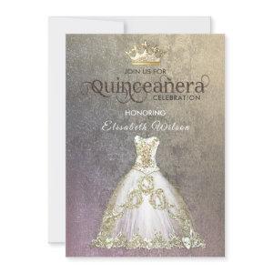 Vintage luxury dress gold tiara Quinceañera  Invit