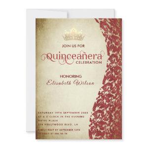 Vintage  luxury red damask gold tiara Quinceañera