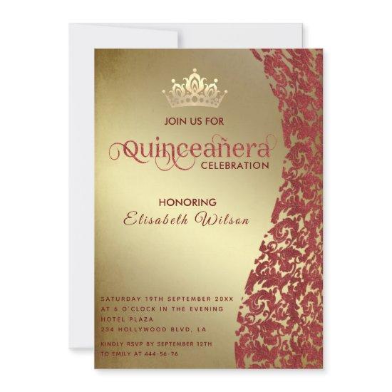 Vintage  luxury red damask gold tiara Quinceañera