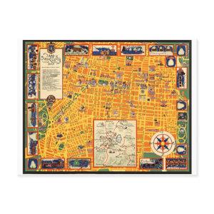 Vintage Map of Mexico City and Valley 1935 Postcard