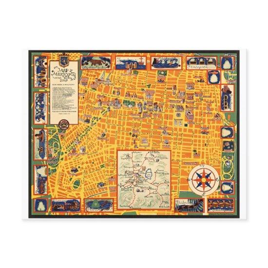 Vintage Map of Mexico City and Valley 1935 Postcard