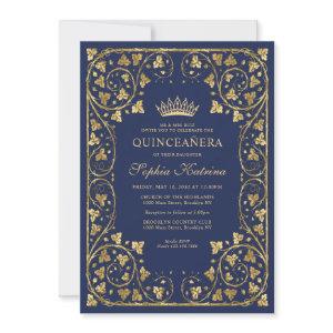Vintage Navy Blue Gold Frame Tiara Quinceanera
