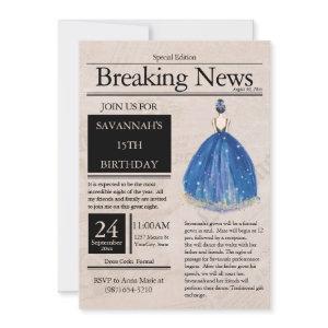 Vintage Newspaper Quinceañera Blue Azul