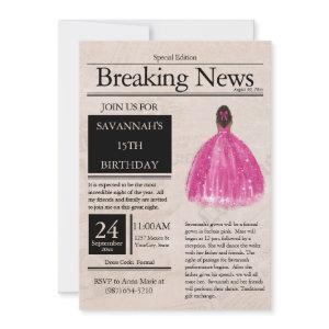 Vintage Newspaper Quinceañera Fuchsia Pink