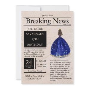 Vintage Newspaper Quinceañera Navy Blue