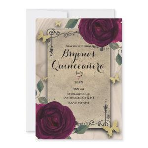 Vintage Old World Dark Roses Butterfly Quinceañera