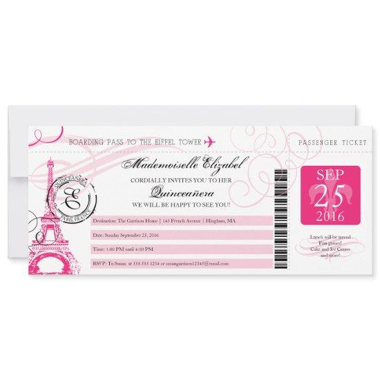 Vintage Paris France Quinceanera Boarding Pass