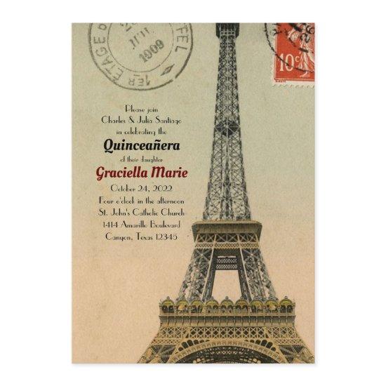 Vintage Paris Quinceanera 15 Birthday Invite