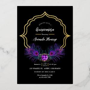 Vintage Peacock Floral Quinceañera Foil