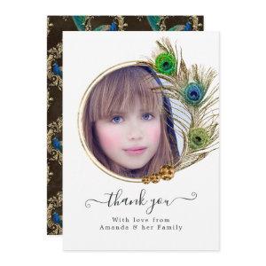 Vintage Peacock Floral Quinceañera Thank You Card