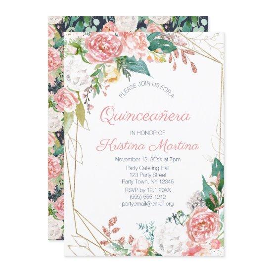 Vintage Pink Floral Quinceañera Birthday