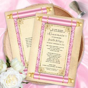 Vintage Pink Gold Scroll Elegant Quinceañera