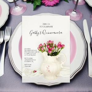 Vintage Pitcher and Pink Roses Quinceanera Party