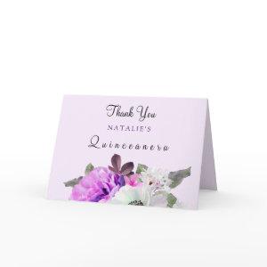 Vintage Purple Flower Quinceanera Thank You Card