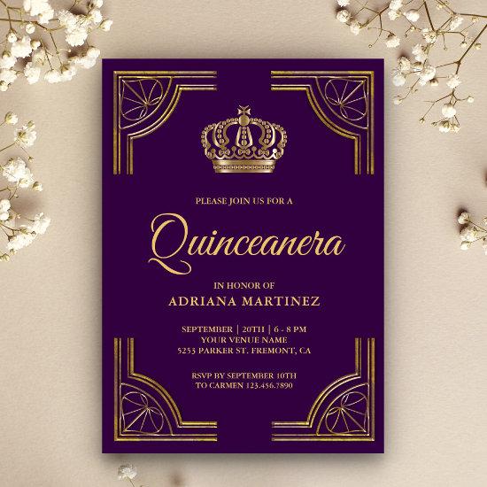 Vintage Purple Gold Ornate Crown Quinceanera