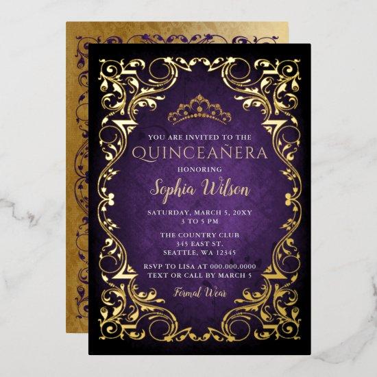Vintage Purple Gold Princess Tiara Quinceañera Foil