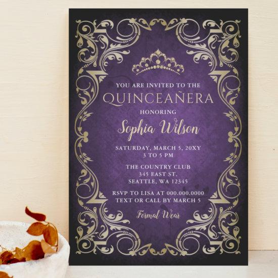 Vintage Purple Gold Princess Tiara Quinceañera