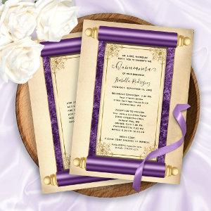 Vintage Purple Gold Scroll Elegant Quinceañera