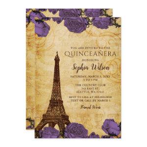Vintage Purple Roses Eiffel Tower Quinceañera