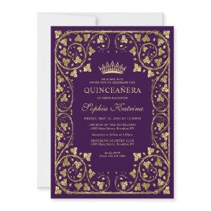 Vintage Purple Violet Gold Frame Tiara Quinceanera
