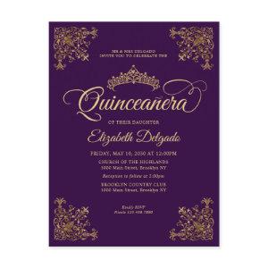 Vintage Purple Violet Gold Frame Tiara Quinceanera Postcard