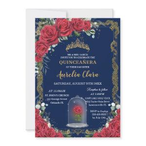 Vintage Quinceañera Enchanted Red Rose Navy Blue