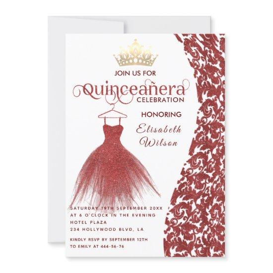 Vintage red dress damask gold tiara Quinceañera  I