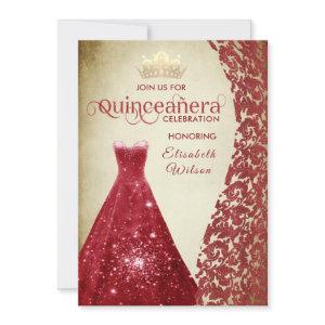 Vintage red dress damask gold tiara Quinceañera  I