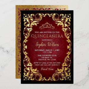 Vintage Red Gold Princess Tiara Quinceañera Foil