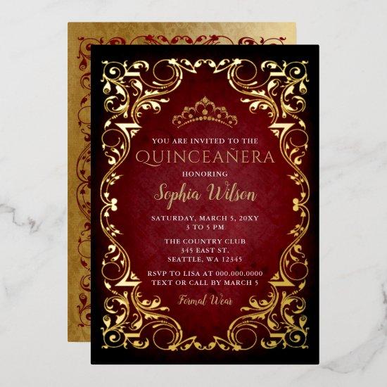Vintage Red Gold Princess Tiara Quinceañera Foil