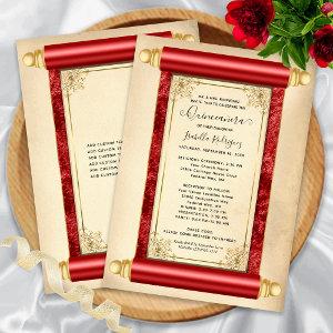 Vintage Red Gold Scroll Elegant Quinceañera