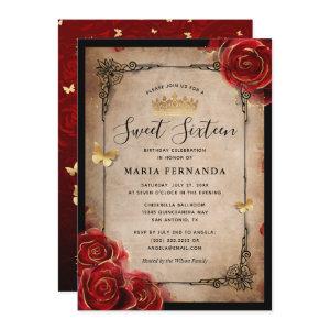 Vintage Red Rose Gold Black Elegant Sweet 16