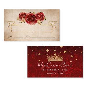 Vintage Red Rose Gold Crown Elegant Escort Place Card