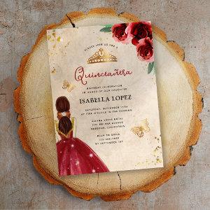 Vintage Red Rose Gold Elegant Quinceañera